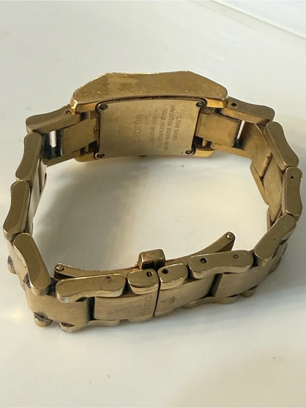 Croton Diamond Case Gold-Tone Rectangular Bracelet Watch Swiss Movement